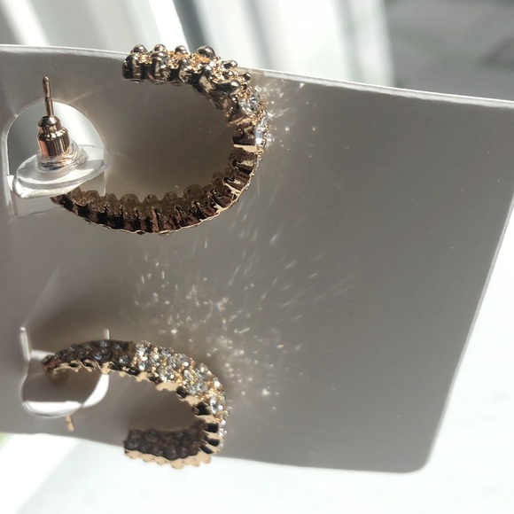 NEW Gold Plated Crystal Circle C Hoop Earrings - Picture 4 of 7